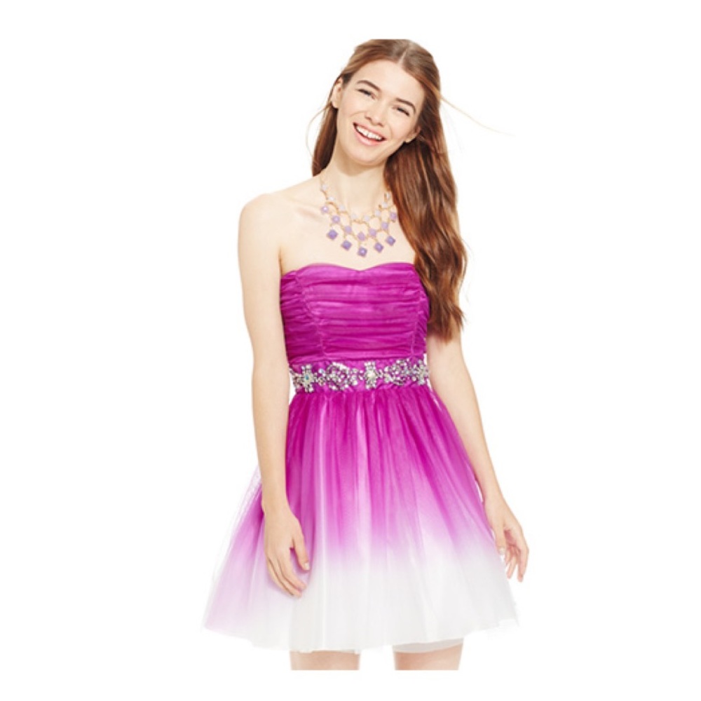 B. Darlin Strapless Purple Ombré Dress